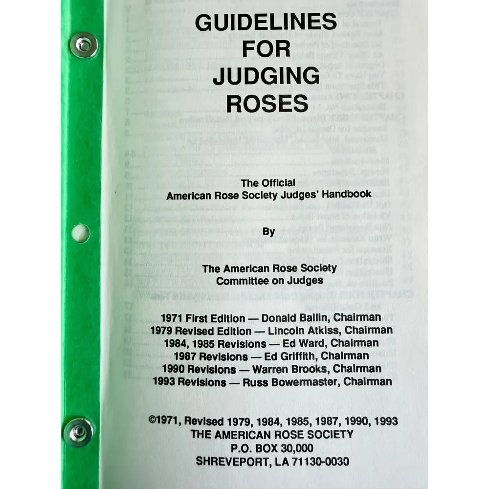 American Rose Society Judges Handbook Guidelines for Judging Roses 1993